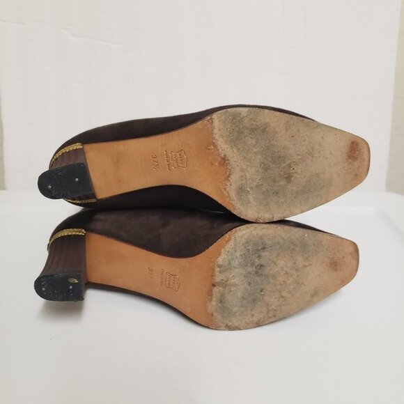 Di Sandro Italy suede booties size 7 (37.5) gold trim zipper brown - Picture 11 of 12